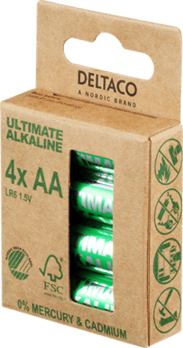DELTACO Ultimate Alkaline AA-batteri, Svanenmärkt, 4-pack