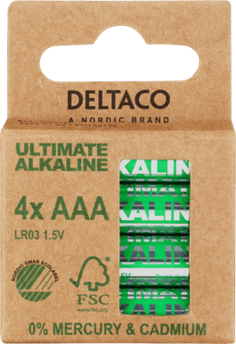 DELTACO Ultimate Alkaline AAA-batteri, Svanenmärkt, 4-pack