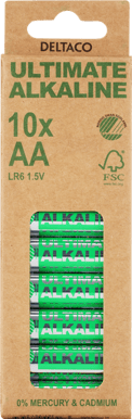 DELTACO Ultimate Alkaline AA-batteri, Svanenmärkt, 10-pack