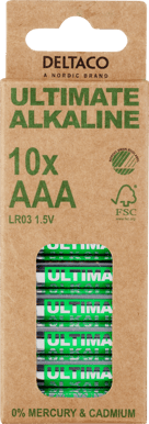 DELTACO Ultimate Alkaline AAA-batteri, Svanenmärkt, 10-pack