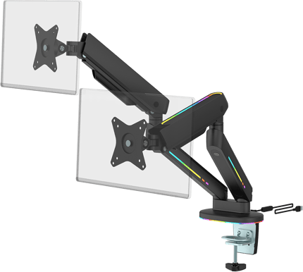 DELTACO Gaming RGB Spring-Assisted Dual Monitor Arm Svart