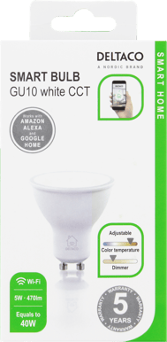 DELTACO LED-lampa GU10 WiFI 5W dimbar vit