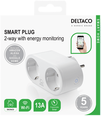 DELTACO Strömbrytare WiFi 2xCEE Energimätning v2