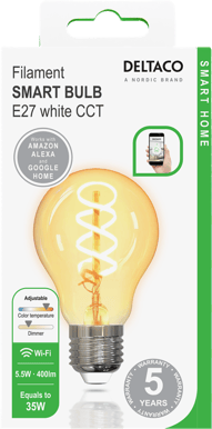 DELTACO LED-lampa Filament E27, WiFI, 5.5W