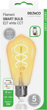 DELTACO LED-lampa Filament E27, WiFI, 5.5W