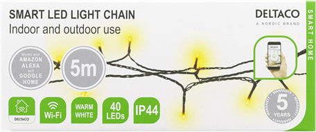 DELTACO Smart Home Ljusslinga WiFi varmvit 40 LED 5 m