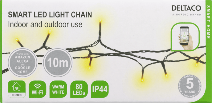 DELTACO Smart Home Ljusslinga WiFi varmvit 80 LED 10 m