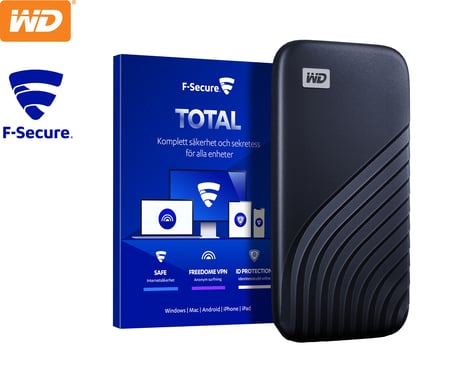 WD My Passport SSD 500GB Midnattsblå + F-Secure TOTAL cybersäkerhet