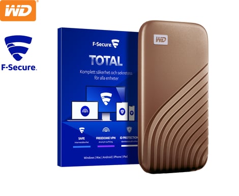 WD My Passport SSD 500GB Guld + F-Secure TOTAL cybersäkerhet
