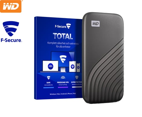 WD My Passport SSD 500GB Rymdgrå + F-Secure TOTAL cybersäkerhet