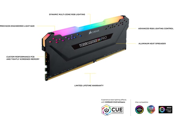 Corsair 16GB (1x16GB) DDR4 3600MHz CL18 Vengeance RGB PRO AMD