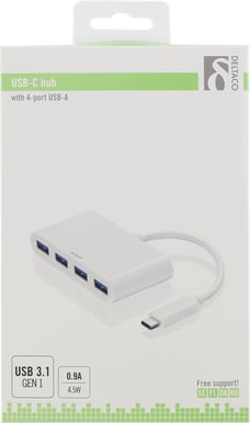 DELTACO USB-C-adapter 4 portar Vit