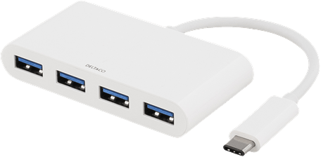 DELTACO USB-C-adapter 4 portar Vit