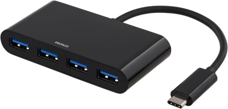 DELTACO USB-C-adapter 4 portar Svart