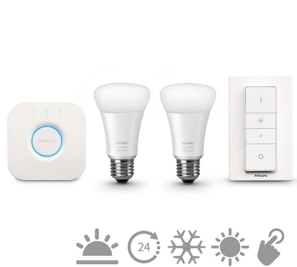 Philips Hue White Ambiance Startpaket (2xE27 Lampor, Bridge, Fjärrkontroll)
