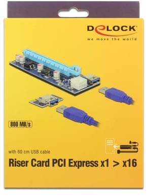 Delock Riser-kort PCIe x1 till x16 med 60cm USB-kabel