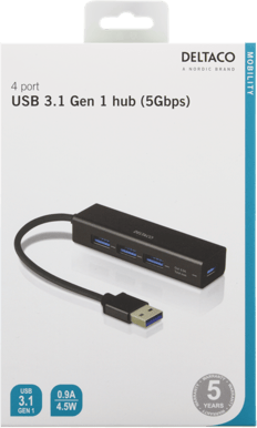 DELTACO USB 3.1 Mini Hubb USB-A ha -> 4xUSBA, svart