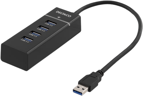 DELTACO USB 3.0 Hubb USB-A ha -> 4xUSB-A, svart