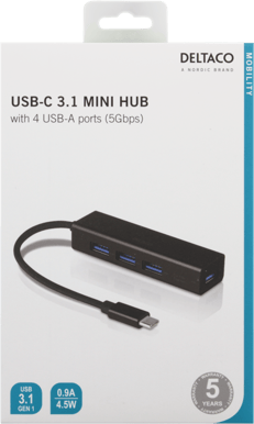 DELTACO USB Hubb-C-4x A portar Svart