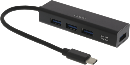 DELTACO USB Hubb-C-4x A portar Svart