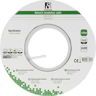 DELTACO U/UTP TP-installationskabel Cat6 100 m Vit