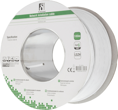 DELTACO U/UTP TP-installationskabel Cat6 100 m Vit