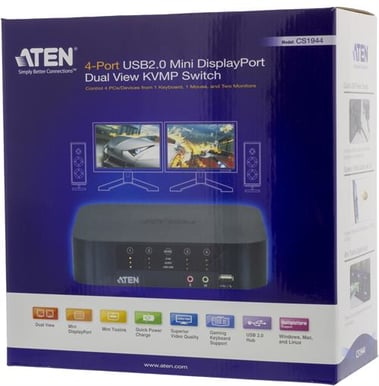 Aten Systemswitch KVM 4 PC, Displayport/USB/Audio