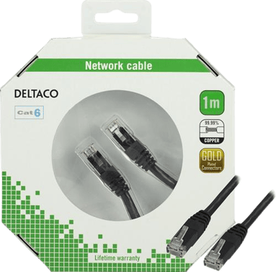 DELTACO TP-kabel Cat6 U/UTP Svart (F) 1 m