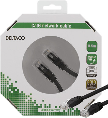 DELTACO TP-kabel Cat6 U/UTP Svart (F) 0.5 m