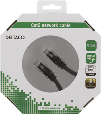 DELTACO TP-kabel Cat6 U/UTP Svart (F) 0.5 m