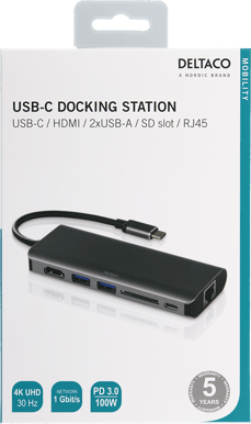 DELTACO USB-C Dockningsstation 6 portar 100 W Svart