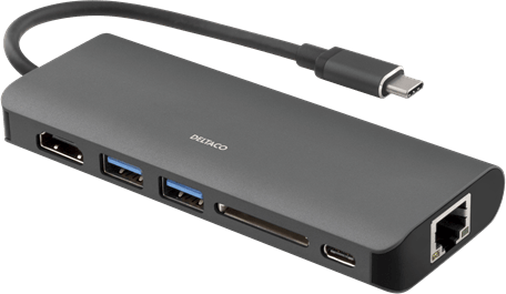 DELTACO USB-C Dockningsstation 6 portar 100 W Svart