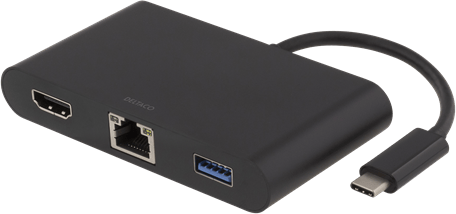 DELTACO USB-C Dockningsstation 4 portar 60 W Svart