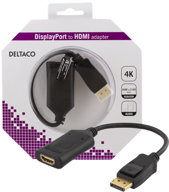 DELTACO Adapter DisplayPort 1.2 - HDMI 2.0 Svart