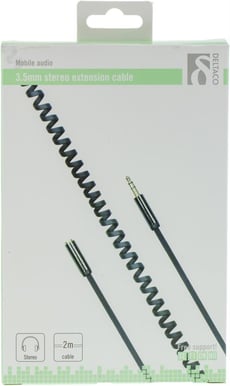 Audio-kabel 3.5mm ha-ha Spiral Svart 2m