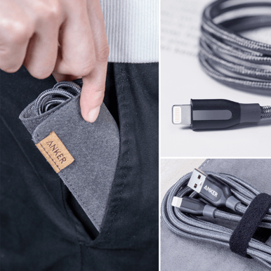 Anker PowerLine+ Lightningkabel (MFI) Svart Tygsladd 0,9m