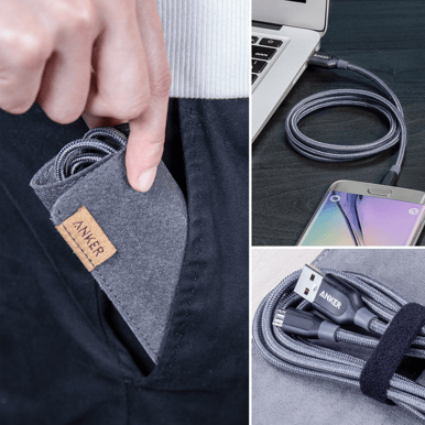 Anker PowerLine+ microUSB-kabel Svart Tygsladd 0.9m