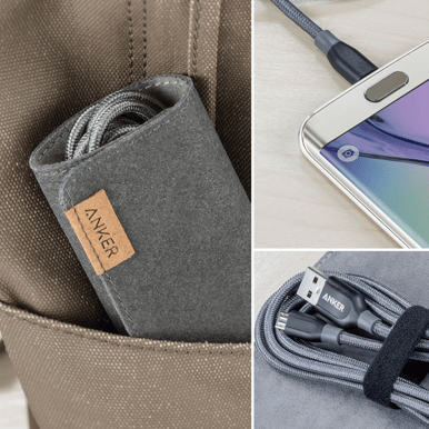 Anker PowerLine+ microUSB-kabel Grå Tygsladd 1.8m