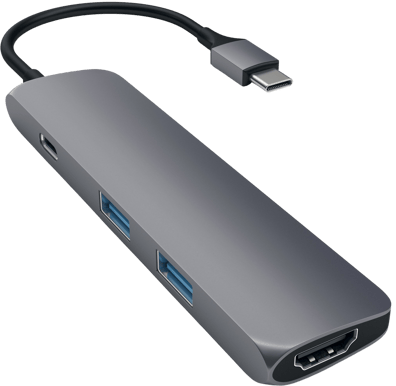 Satechi USB-C Dockningsstation Slim 4 portar 60 W Rymdgrå