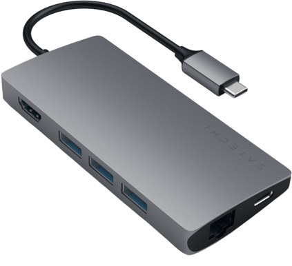 Satechi USB-C Dockningsstation 8 portar 60 W Rymdgrå