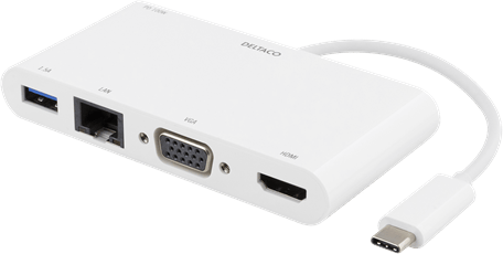 DELTACO USB-C Dockningsstation 4 portar 85W Vit