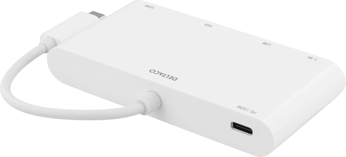 DELTACO USB-C Dockningsstation 4 portar 85W Vit