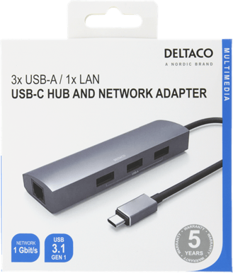 DELTACO USB-C Dockningsstation 5 portar Grå