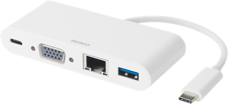 DELTACO USB-C Dockningsstation 4 portar 60 W Vit