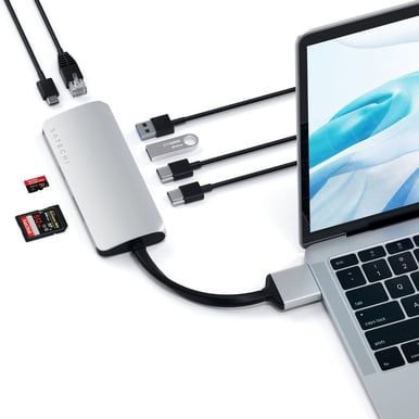Satechi USB-C Dockningsstation (Macbook Pro/Air/Mac Mini) 8 portar 60 W Silver