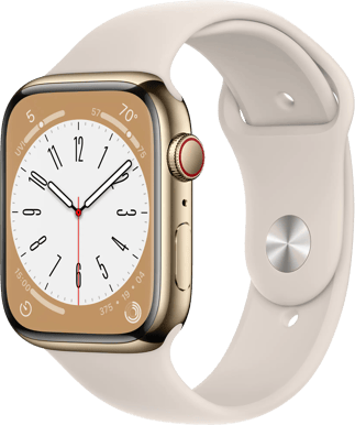 Apple Watch Series 8 (45mm) Stål Guld/stjärnljus Sport LTE