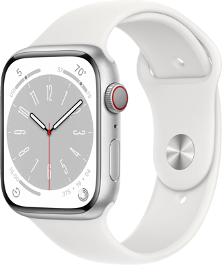 Apple Watch Series 8 (45mm) Aluminium Silver/vit Sport LTE