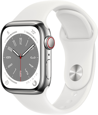Apple Watch Series 8 (45mm) Stål Silver/vit Sport LTE
