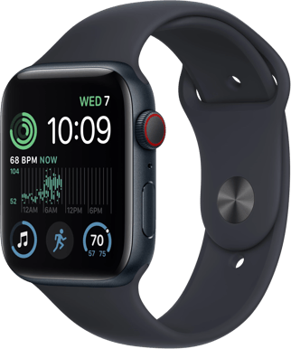 Apple Watch SE 2022 (44mm) Aluminium Midnatt Sport LTE