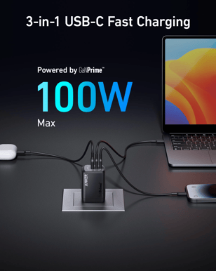 Anker GaNPrime 100W Väggladdare 3 portar svart